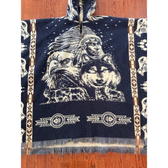Alpaca Wool Hooded Poncho Unisex Aztec Wolf Eagle All Seasons Native American - Picture 2 of 10